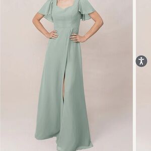 Revelry Green Flutter Sleeve Maxi Gown